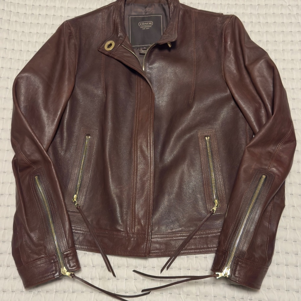 Coach Women’s Size 10 Brown Leather Moto Jacket